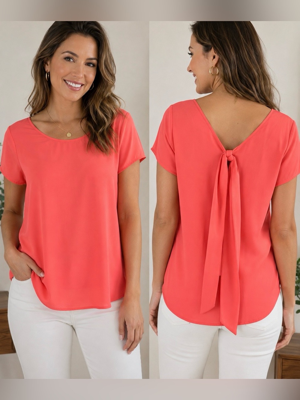 NY Collection Pink Blouse with Tie Neck on back Size Medium